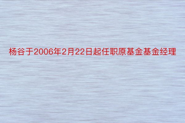 杨谷于2006年2月22日起任职原基金基金经理